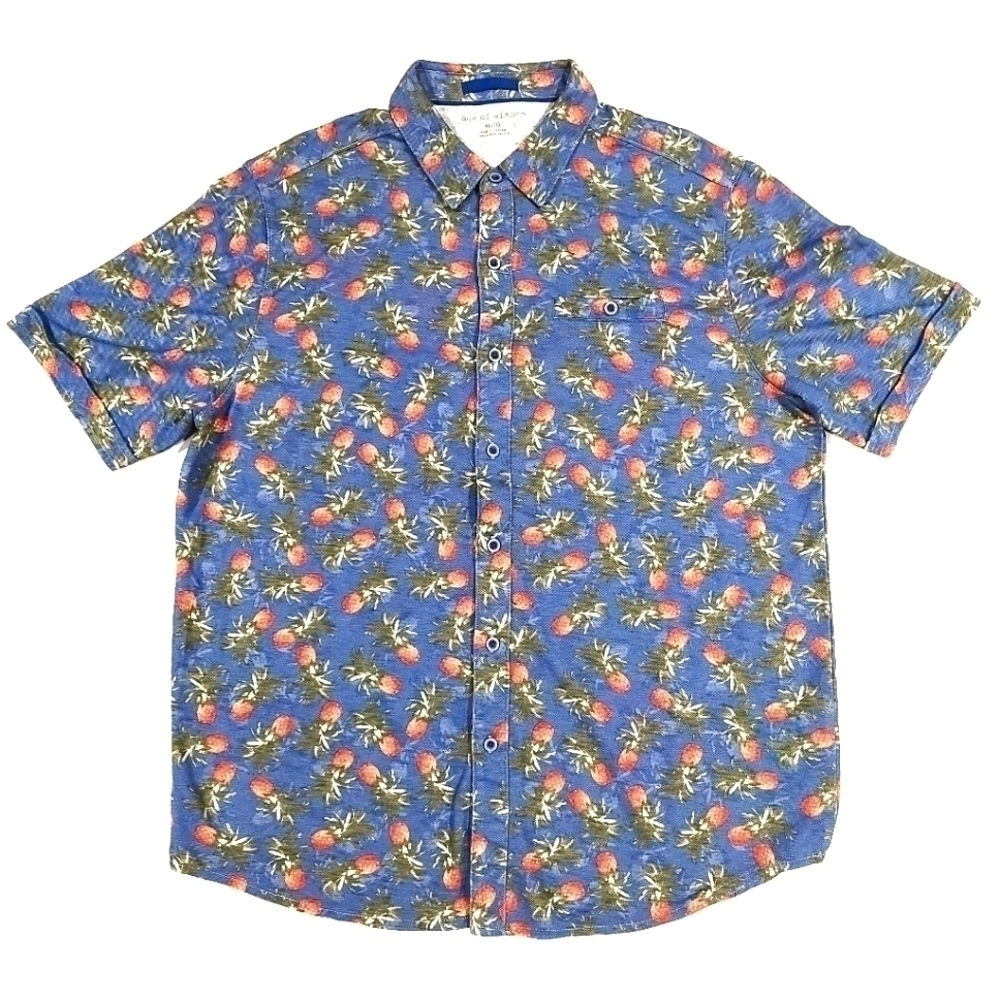 AGE of Wisdom Pineapple Print Casual Button-Up Shirt
